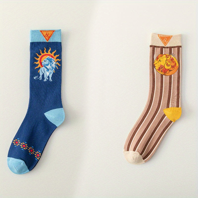 2 Pairs Cartoon Animal Print Socks Funny Mid Tube Women's Stockings