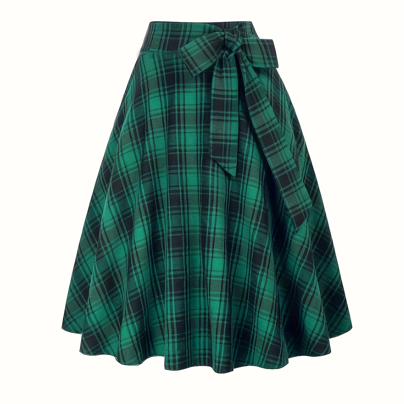 Plaid Print A-line Skirt with Bow Knot Detail