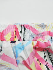 Graffiti Print Elastic Waist Shorts Casual Summer Random Print