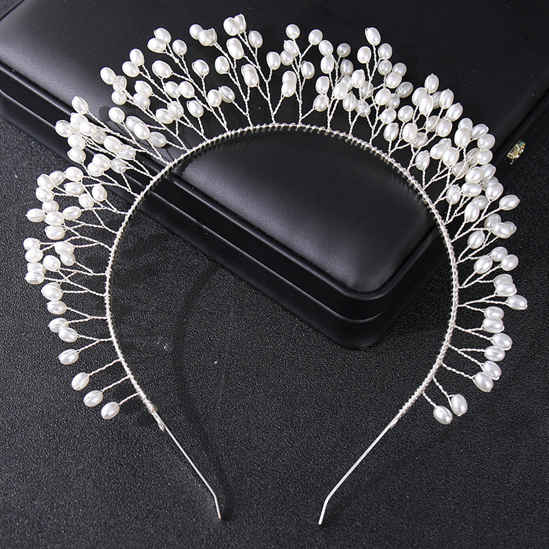 Hand Woven Hairband Leaf Faux Pearl Headbands For Women Bride Crown Tiara Weddin