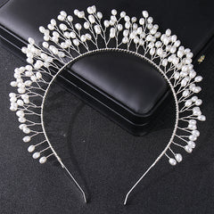 Hand Woven Hairband Leaf Faux Pearl Headbands For Women Bride Crown Tiara Weddin