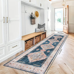 Geometric Pattern Washable Runner Rug Non Slip Vintage Print Rugs