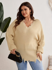 V Neck Distressed Edge Sweater