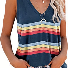 Stripe Print V Neck Tank Top