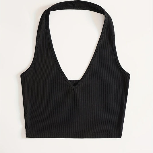 Women's Ribbed Halter Crop Top Slim Fit Tank