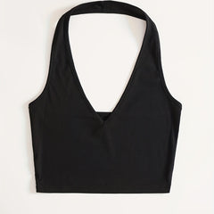 Women's Ribbed Halter Crop Top Slim Fit Tank