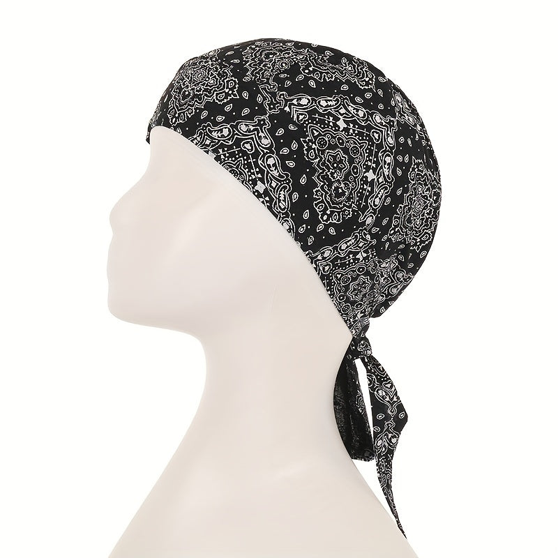 Unisex Paisley Pattern Head Wrap Pirate Hat with Small Flower Pattern