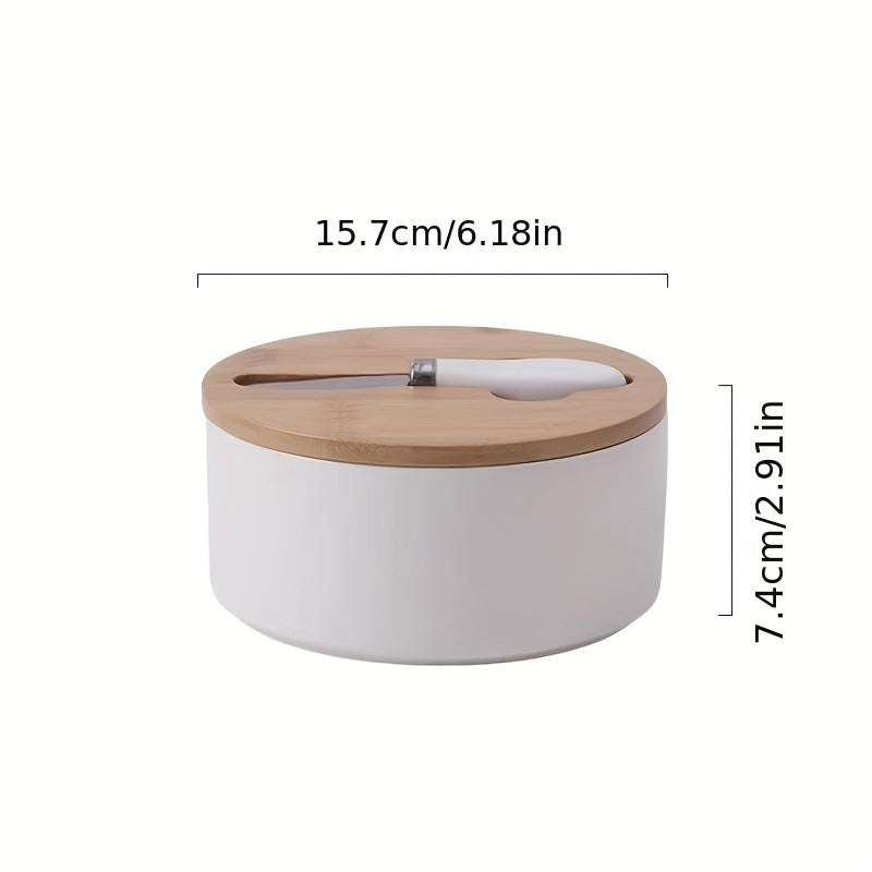 Large Capacity Ceramic Butter Box with Bamboo Lid