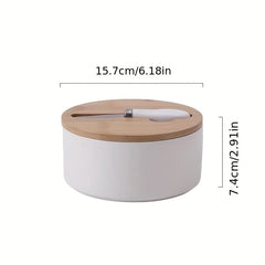 Large Capacity Ceramic Butter Box with Bamboo Lid