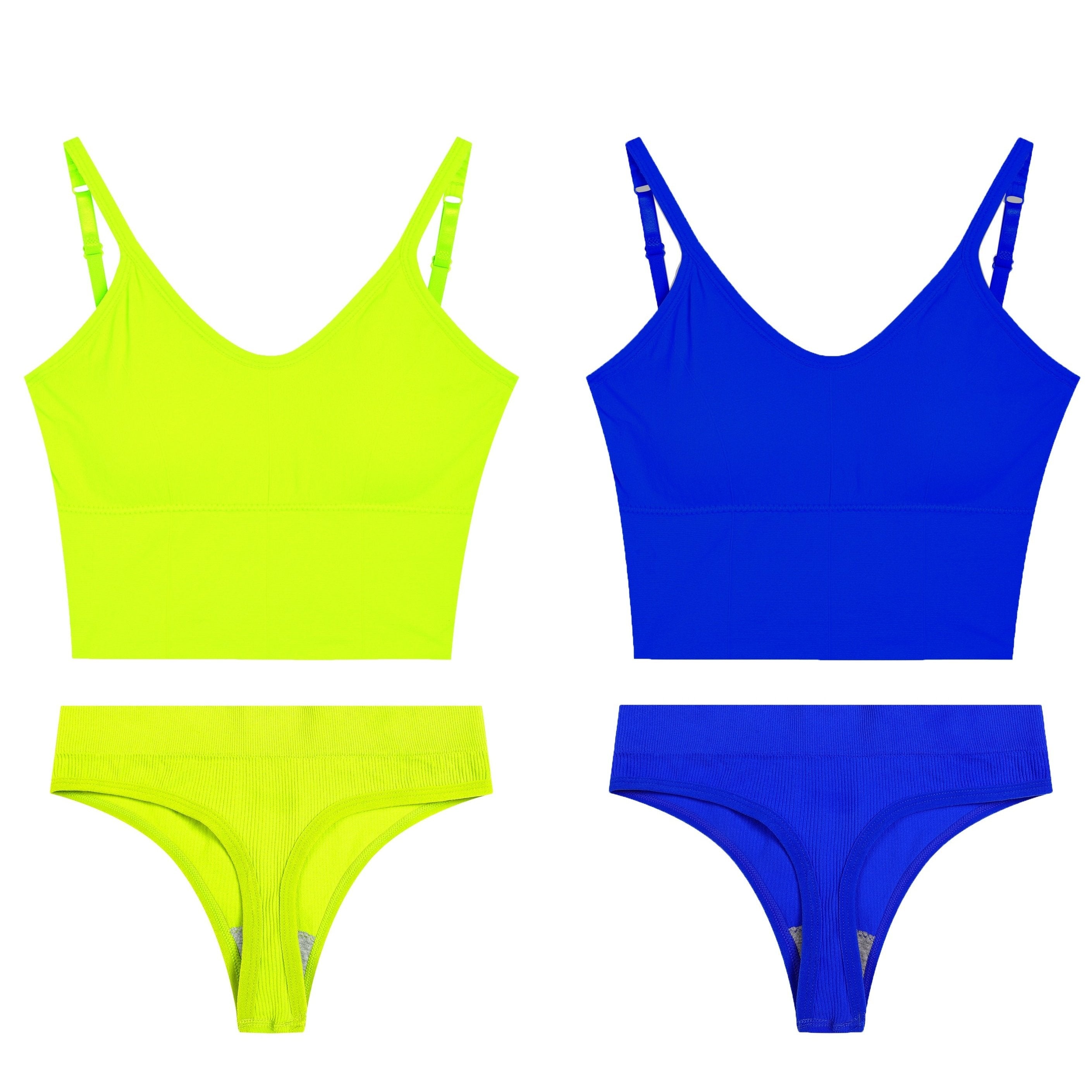Solid Ribbed Wireless Bra & Thong Set