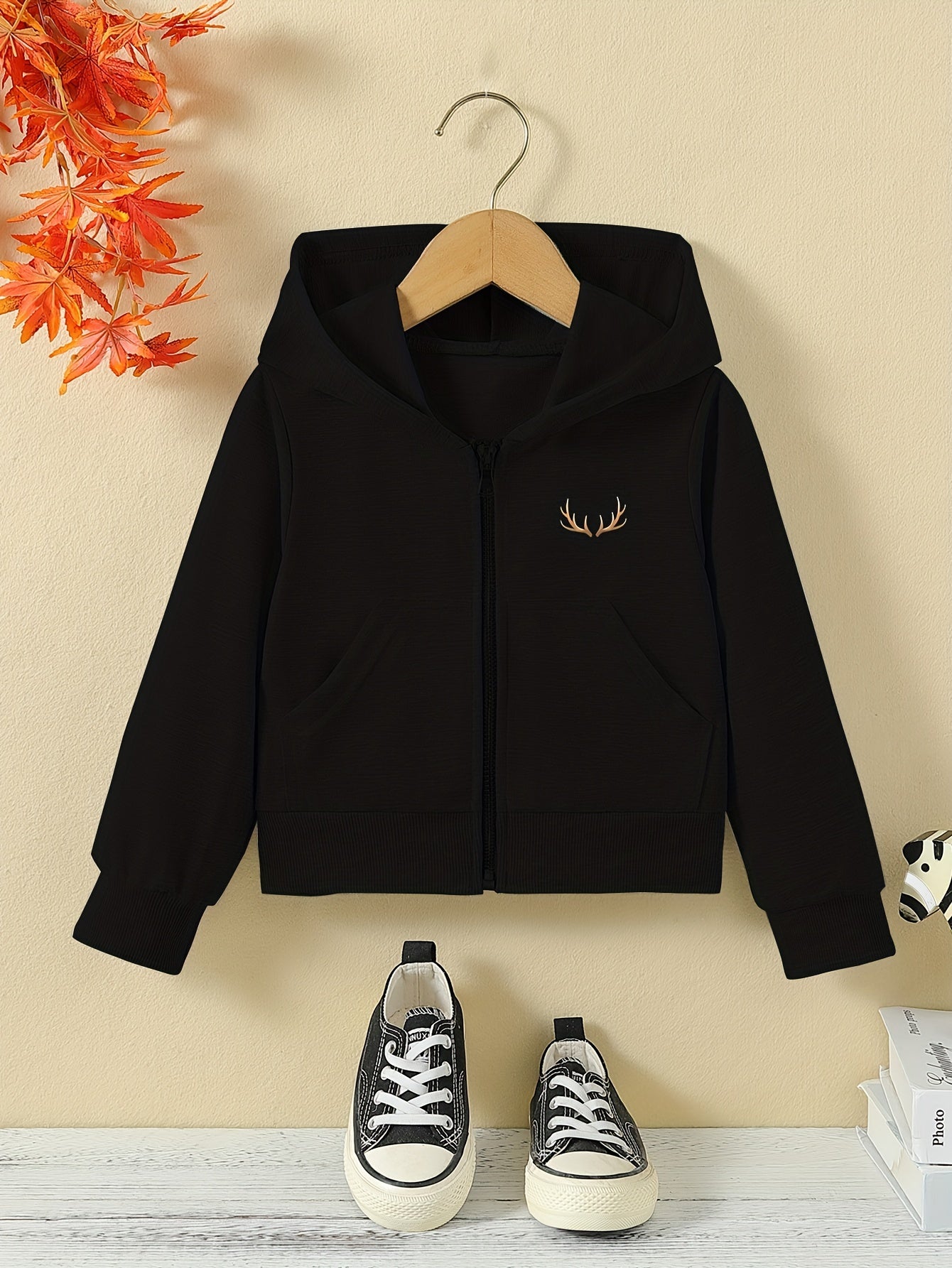 Girls' Christmas Hat Graphic Hoodie with Zipper and Pockets