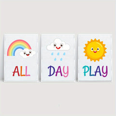 3pcs Rainbow Watercolor Educational Posters For Kids - No Frames