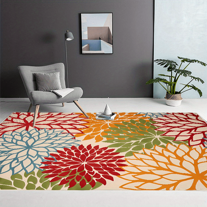 Modern Floral Machine Washable Rug Area Rugs Non Slip Colorful Throw Rug