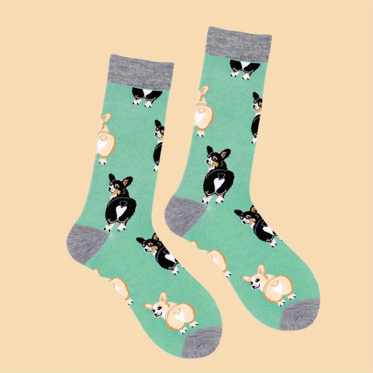 Funny Corgi Pattern Socks Women's Crew Stockings