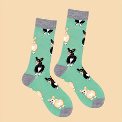 Funny Corgi Pattern Socks Women's Crew Stockings