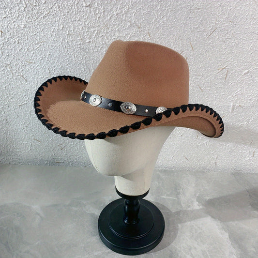 Unisex Boho Cowboy Hat Belt Decor Vintage Jazz Fedora Cap