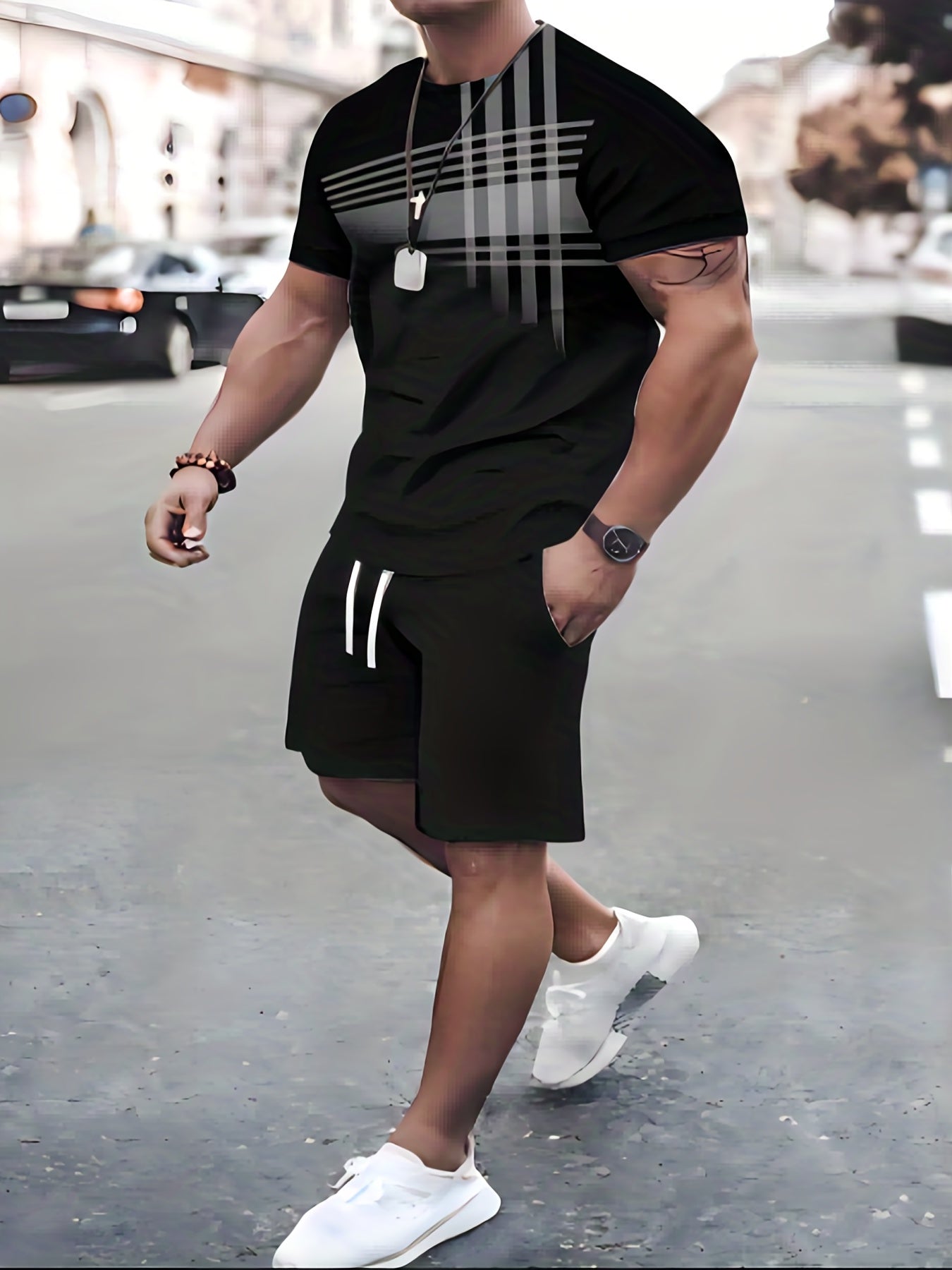 Men's Casual Short Sleeve T-shirt & Shorts Set for Summer