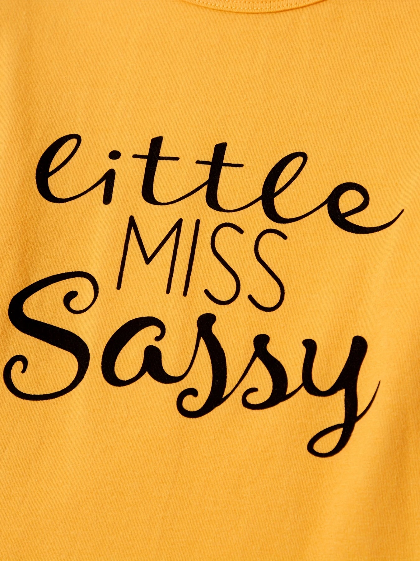 Girls Little Miss Print Top & Sunflower Print Pants Set Ruffle Round Neck 2pcs