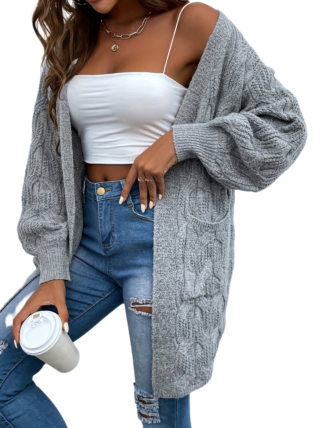 Warm Open Front Cardigan with Pockets for Women