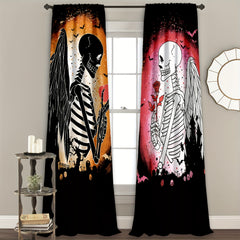 2 Panel Skull Printed Curtains Rod Pocket Top Window Drapes