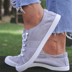 Gray Low Top Casual Walking Shoes Lace Up Flat Skate Shoes