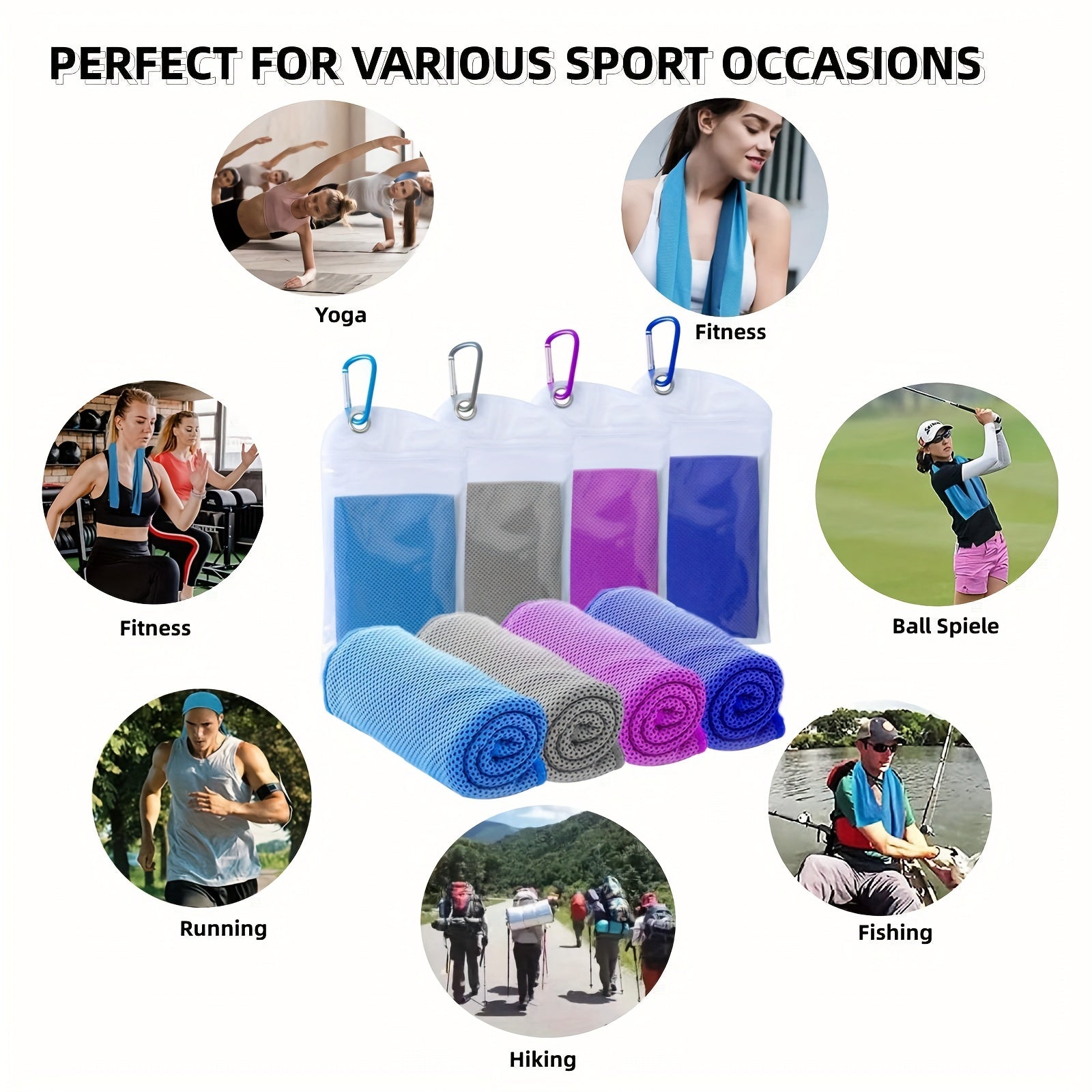 4pcs Cooling Towels with Storage Bag Quick Drying Towel for Yoga