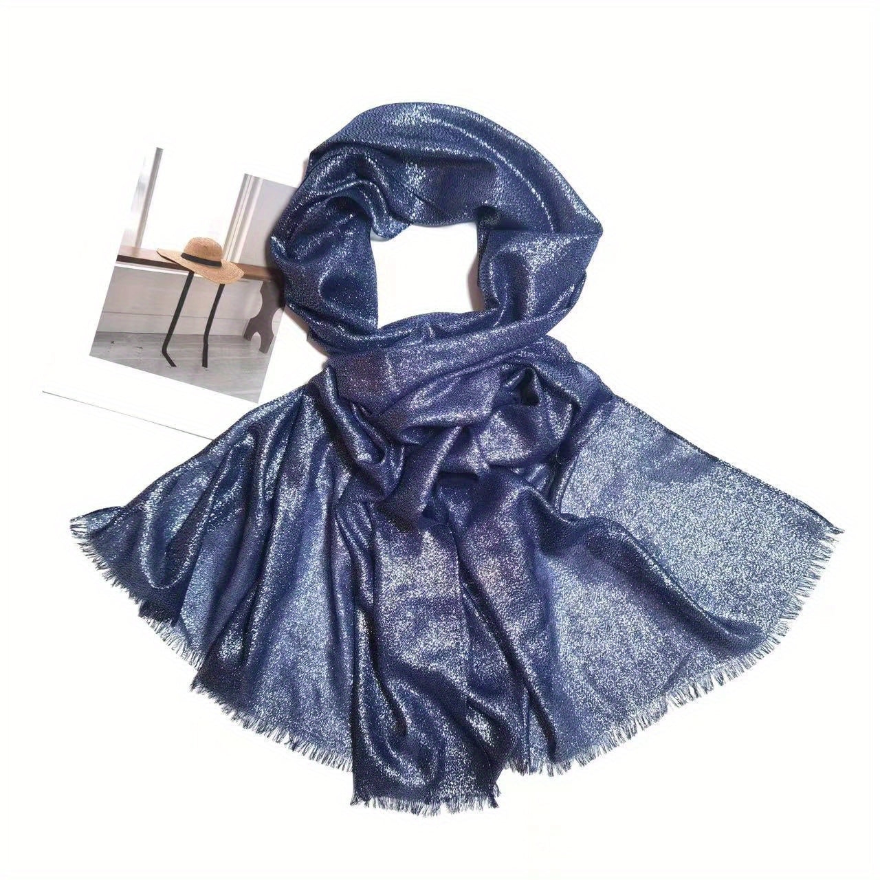 Glitter Scarf Hijab Frayed Edge Shawl Turban Headscarf