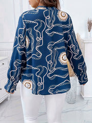 Women's Plus Chain Print Long Sleeve V Neck Cut Out Tunic Top