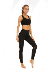 High Waist Yoga Pants Stretchy Leggings with Contrast Mesh