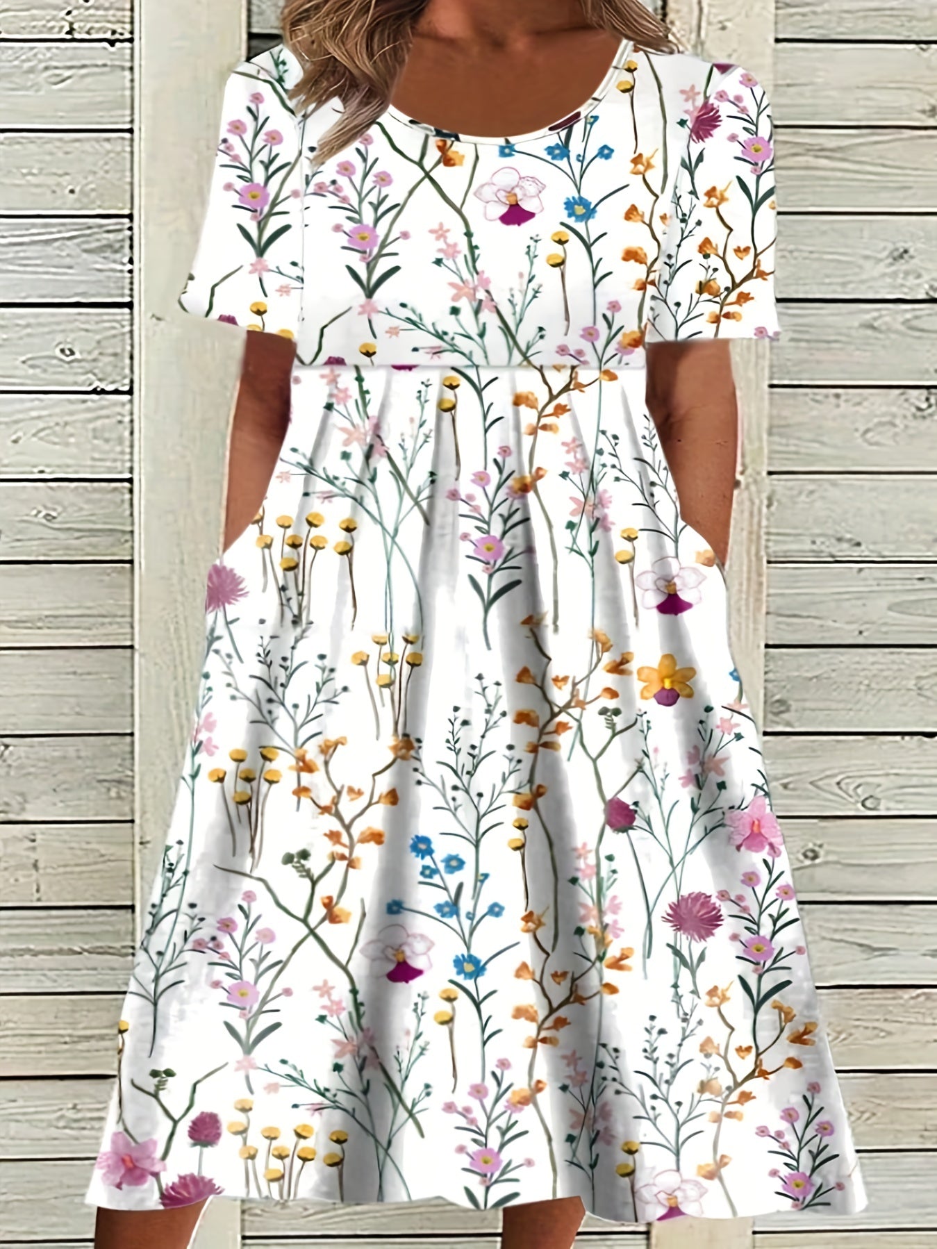 Ditsy Floral Print Beach Dress with Pockets