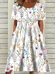 Ditsy Floral Print Beach Dress with Pockets