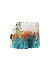 Letter & Sunflower Print Skinny Shorts for Women