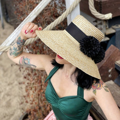 Khaki Wide Brim Straw Sun Hat for Women