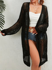 Casual Cardigan Women's Plus Solid Hollow Out Long Sleeve