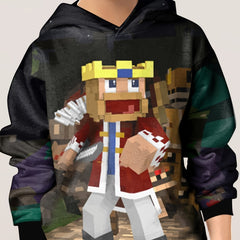 Pixel King Print Kid's Hoodie Unisex Pullover Casual Hooded Top