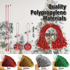 100pcs Christmas Ornament Hangers PreCut Ribbon Hooks with Snap Fastener