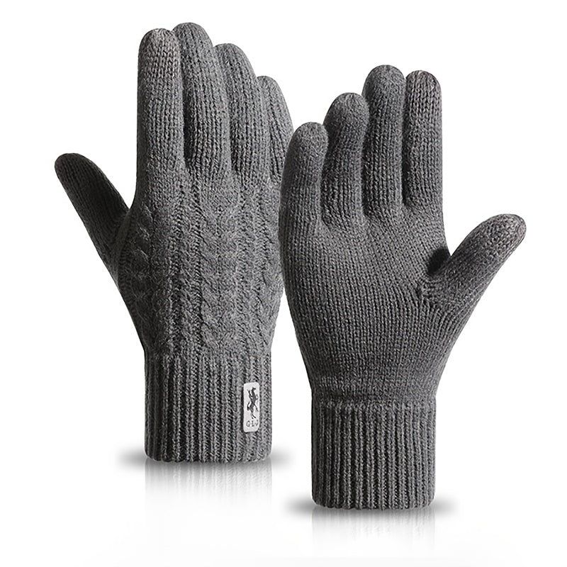 Double Layer Thick Knit Gloves with Fleece & Touch Screen Access