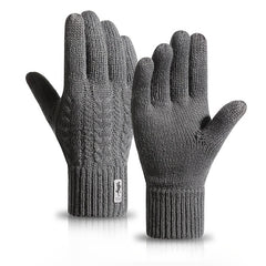 Double Layer Thick Knit Gloves with Fleece & Touch Screen Access