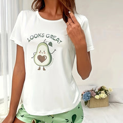 Avocado Print Pajamas Set Short Sleeve Top & Shorts