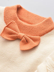 Girl's Ruffle Sweater & Pleated Skirt Set Bow Decor Casual Outfits