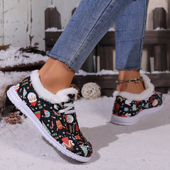 Christmas Style Snow Boots Santa Bunny Moon Pattern Plush Comfort Flats