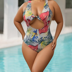 Boho Swimsuit Women's Plus Tropical Print One Piece Bathing Suit