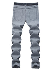 Men's Slim Grey Jeans Youth Stretch Trousers