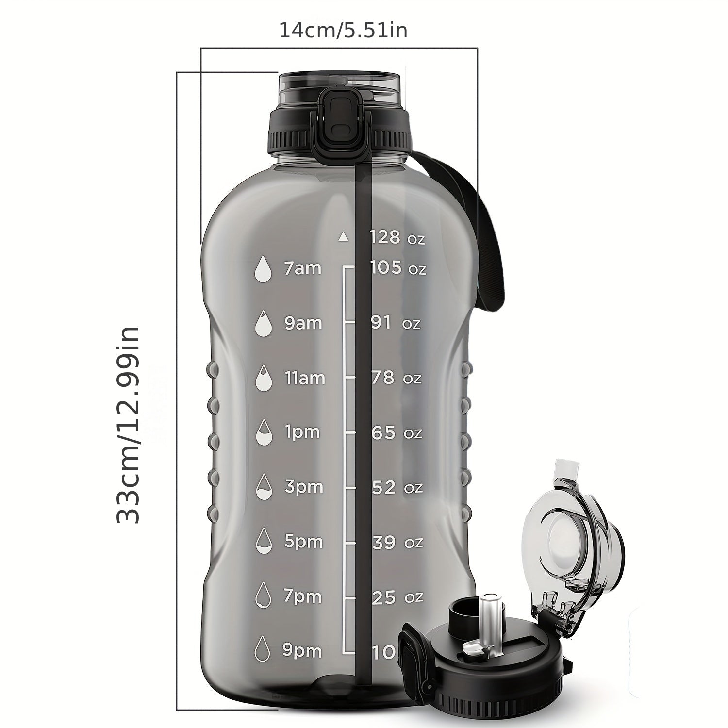 3.8L Water Bottle with Time Marker & Lid - Leakproof, Straw, Gym, Fitness, Outdo