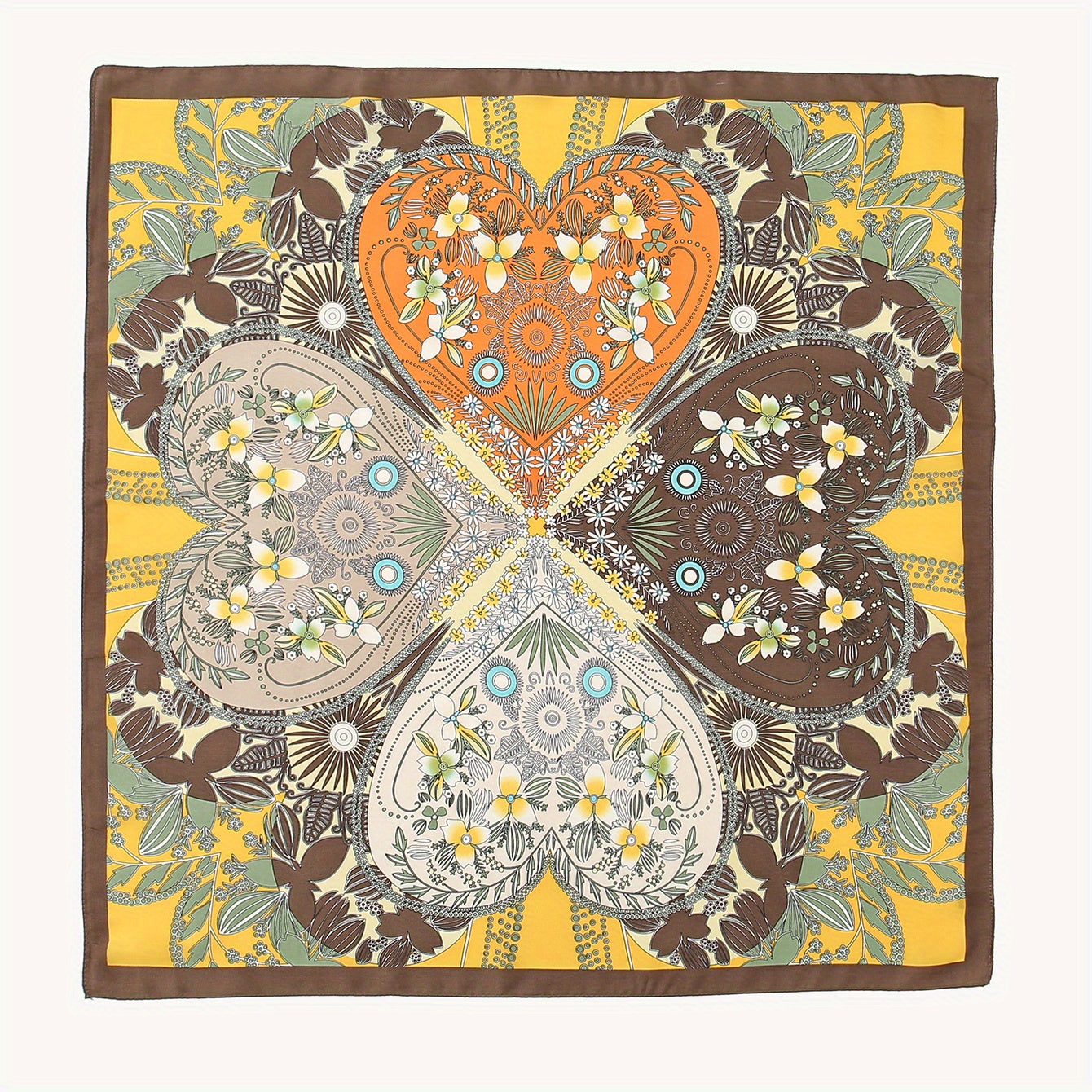 Brown Floral Block Bandana Boho Geometric Print Square Scarf