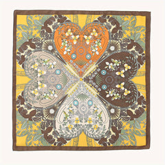 Brown Floral Block Bandana Boho Geometric Print Square Scarf