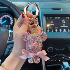 Rhinestone Big Bear Keychain with Bow Cartoon Keychain for Women