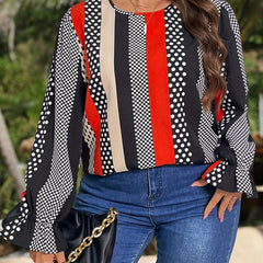 Colorblock Polka Dot Ruffle Trim Blouse
