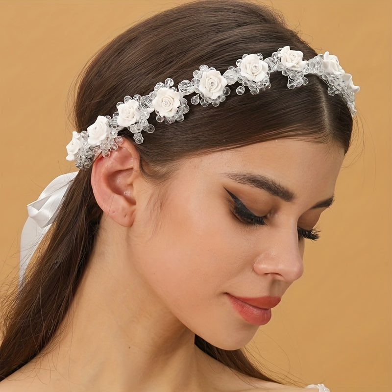 Crystal Flower Headband Tiara for Women Hairband Bridal Wreath Wedding Hair