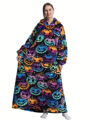 Pumpkin Print Hooded Fleece Nightgown